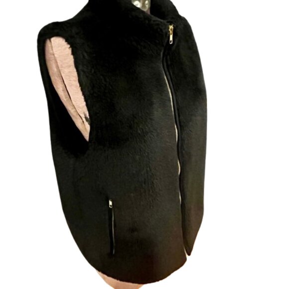 J.Crew Black Fuzzy Sherpa Zip Vest with Pockets, Size L - Picture 1 of 5